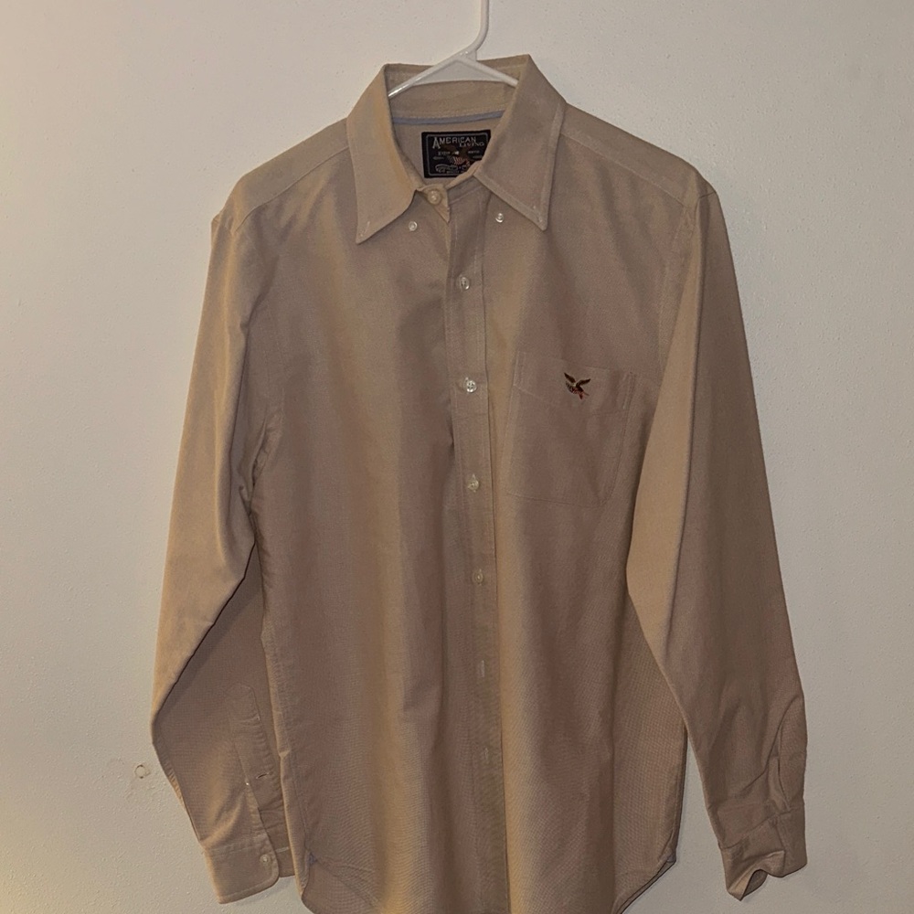 American Eagle Outfitters Men's Beige Button Down Shirt